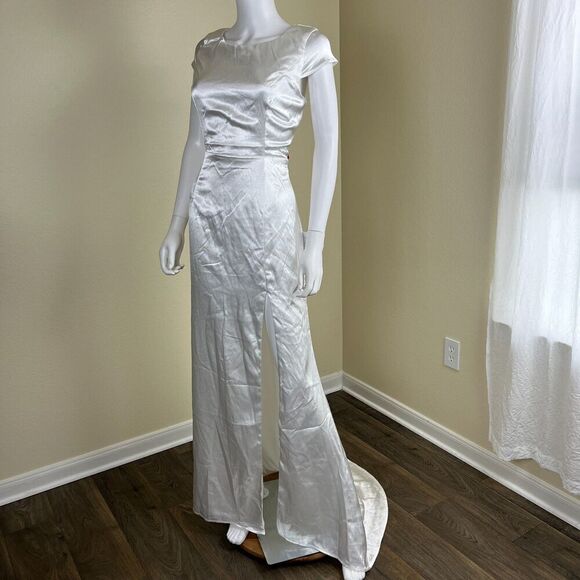 Lulus Women's Size L Sophisticated Romance White Satin Backless Maxi Dress NEW - Picture 9 of 14